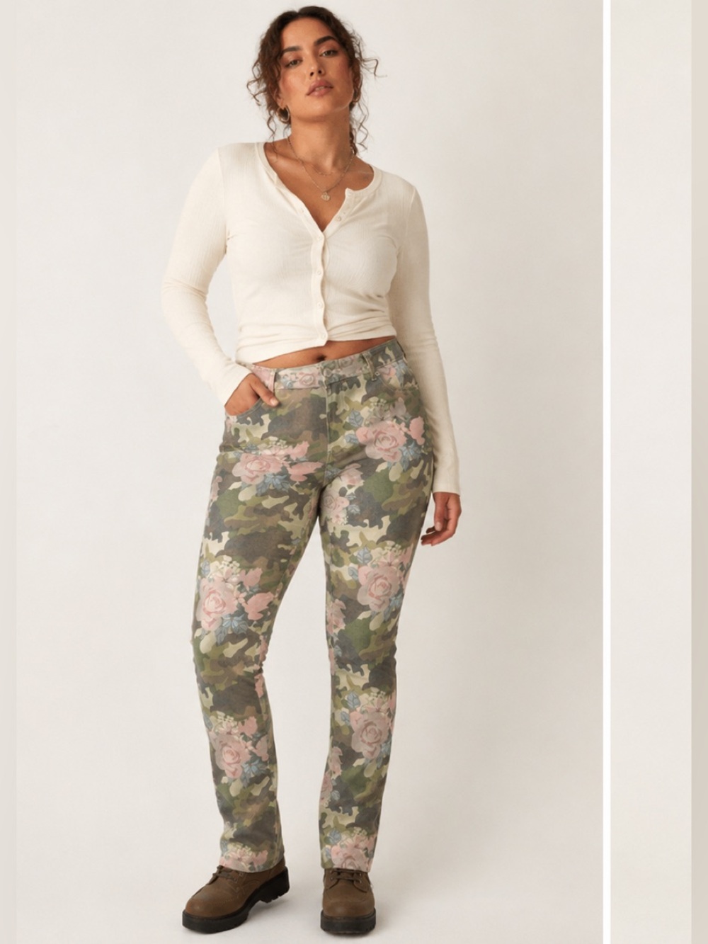 Boston Proper Pink & Green Floral Camo Utility Feminine Slim Fit Jeans Size 14